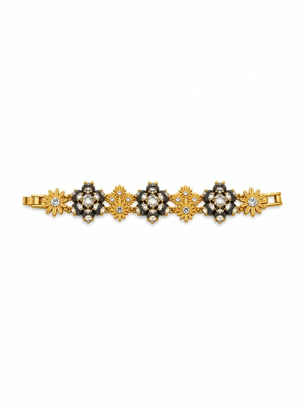 Ann Taylor Gold and Black Crystal Floral Bracelet